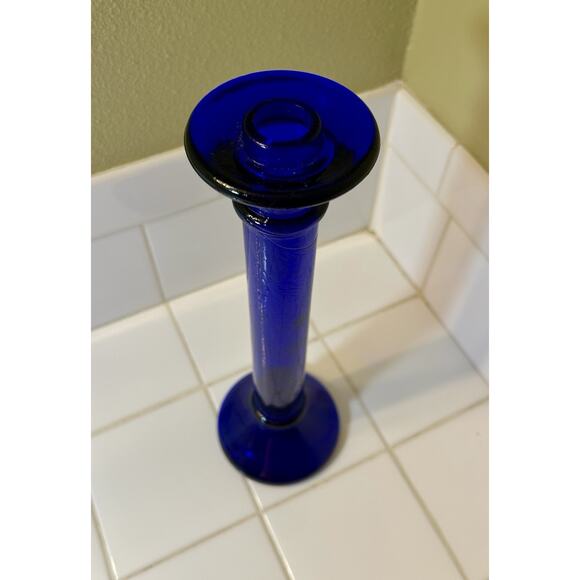 Vintage Cobalt Blue, 12” Textured Glass Candlesticks Candle Holder For‎ Tapers - Picture 4 of 5